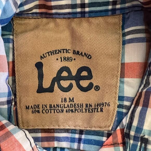 Lee Baby Boy 18 Months Orange Blue White Plaid LS Button Down Shirt - Picture 4 of 14